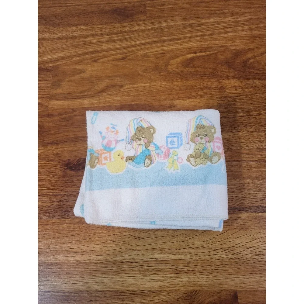 Vintage Teddy Beddy Bear Receiving Blanket Riegel Flannel 80's 32